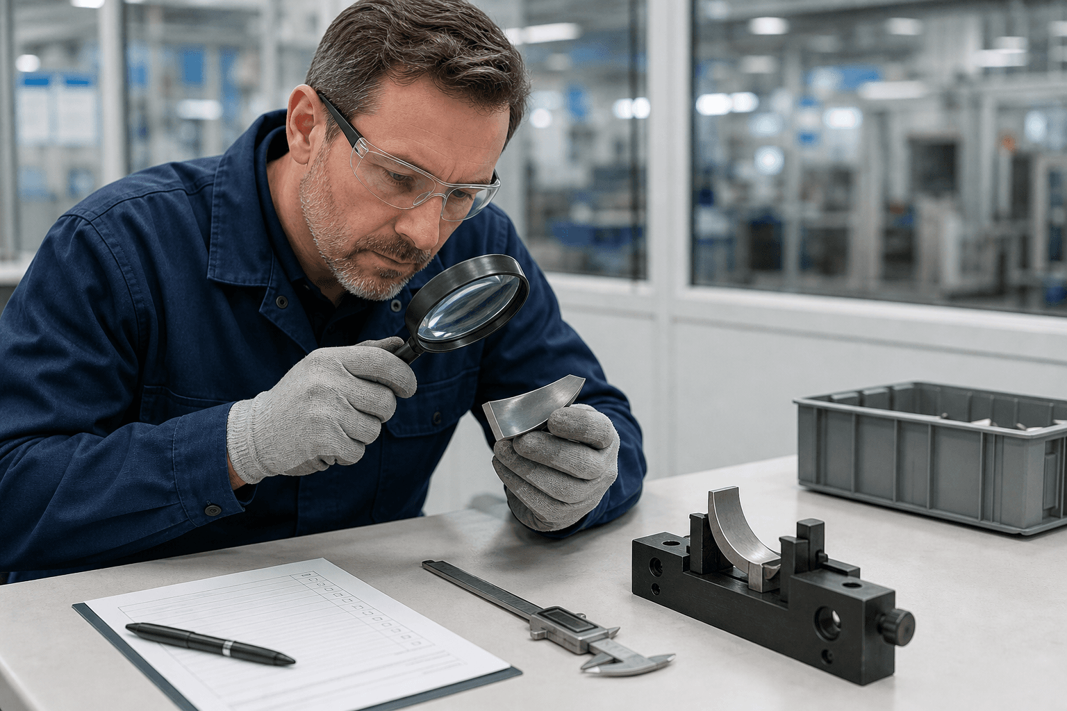 qualidade engineer carrying out a controlled lâmina segurança evaluation