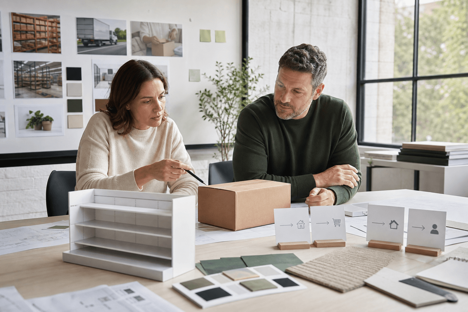 Buyer team comparing channel presentation and packaging routes before launch