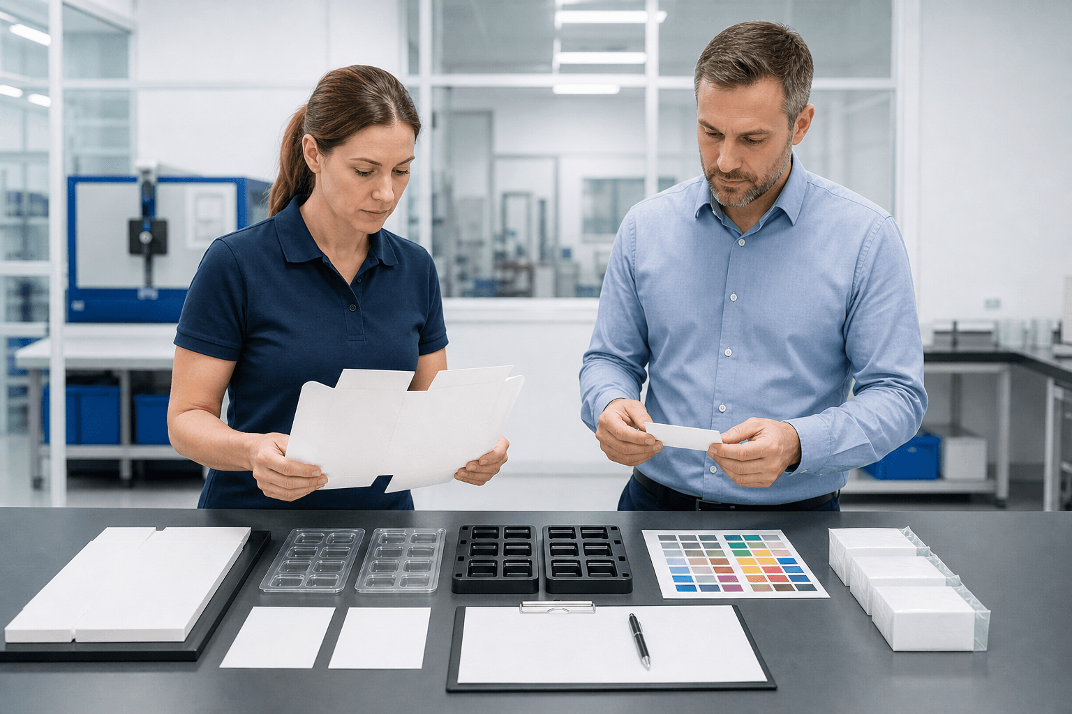 Pre-production meeting aligning samples, packaging components and factory release checks